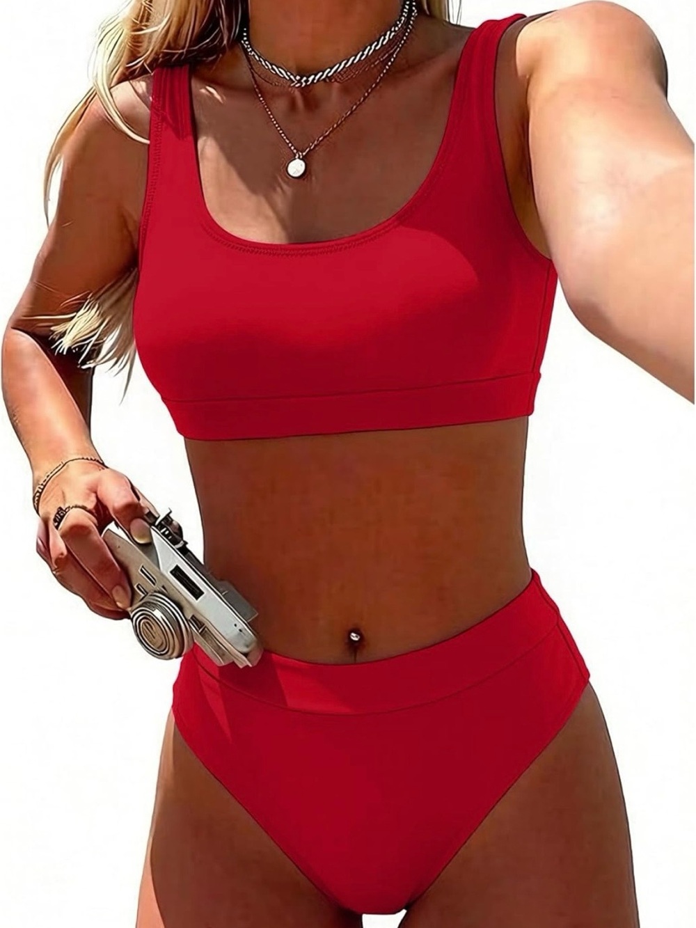 NWOT Red High Waist Bikini and Push-up Top